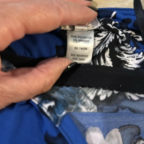 Caché Vintage Cobalt, Navy, Black & White Floral Top w/ Jeweled Straps - Picture 12 of 12